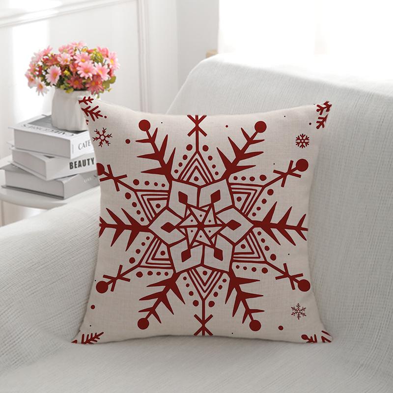Christmas Pillow Cover Linen Double-sided Printed Snowflake Decoration Sofa Pillow Cover Home Cushion Cover