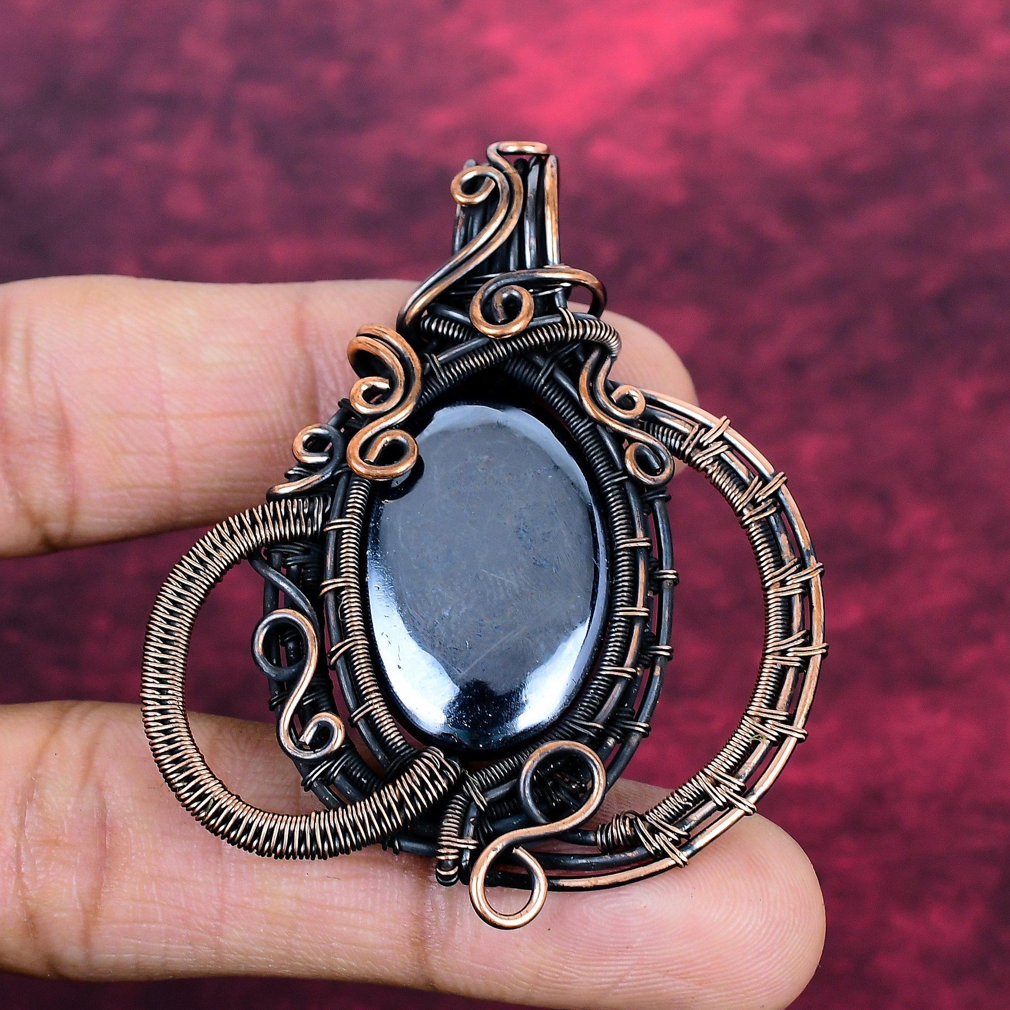 Shungite Gemstone Pendant Handmade Copper Wire Wrapped Pendant Gifts For Mom