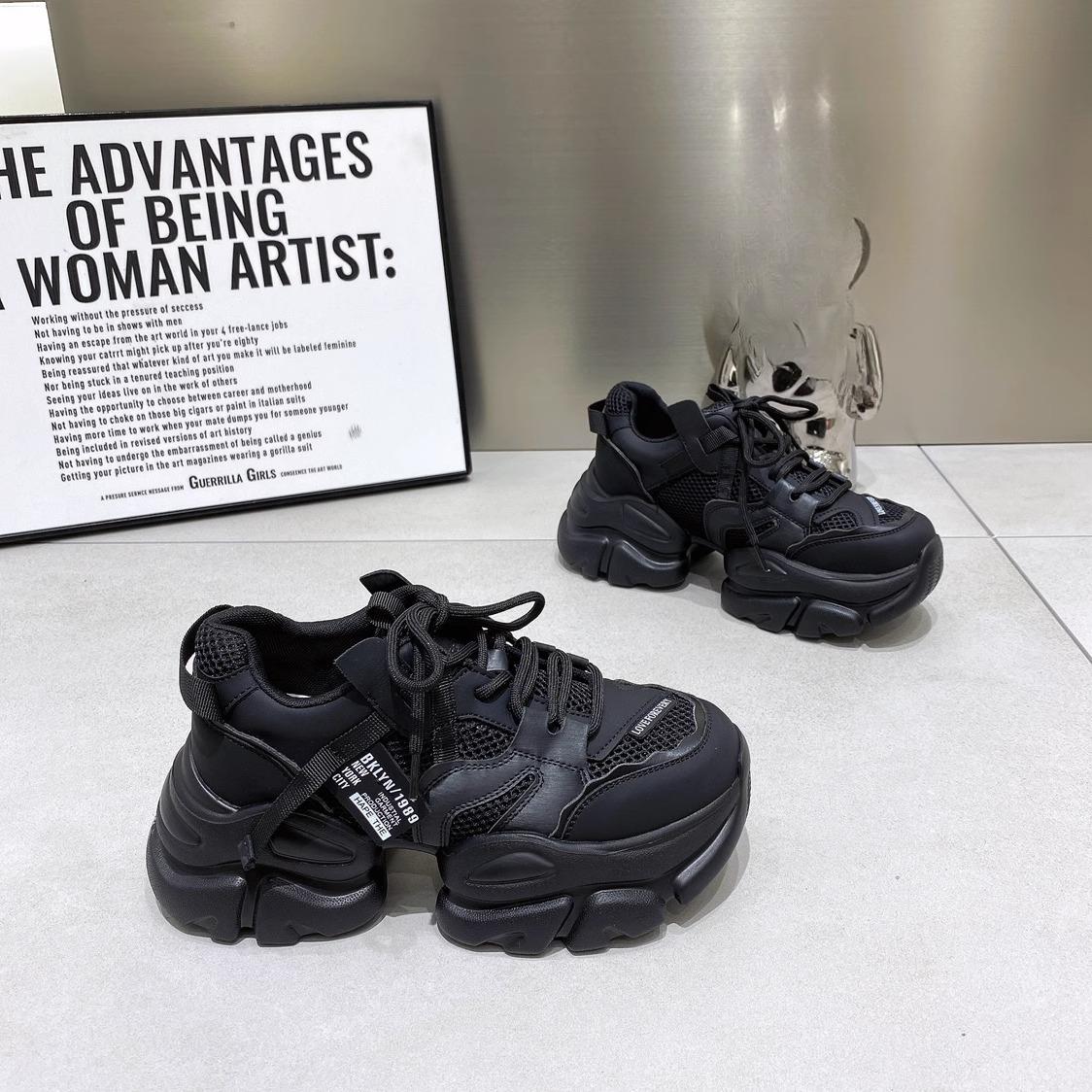 

Толстая подошва, увеличивающая рост, женская обувь Ins Fall Hundred с сетчатой дышащей спортивной повседневной обувью 40 чёрный