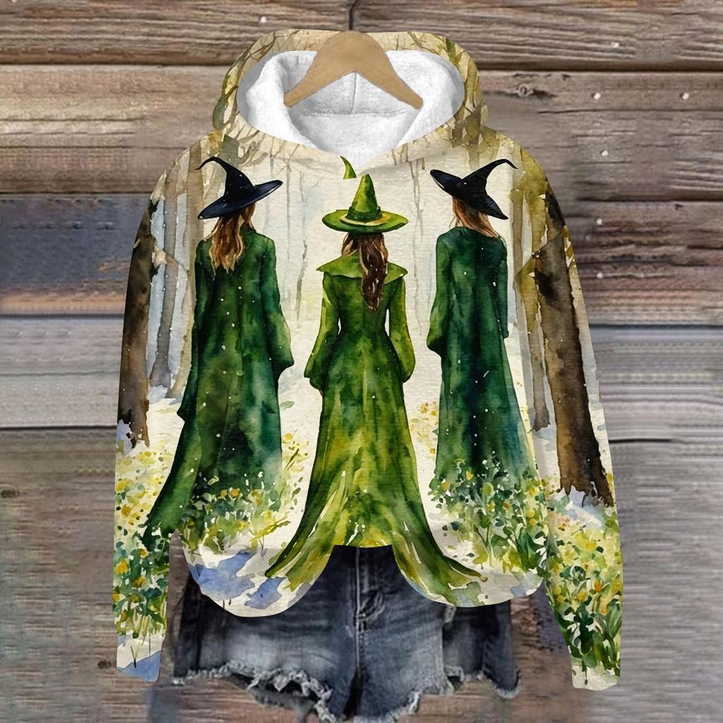 Women's Casual Long Sleeve Halloween Print Hoodie Pullover Sweatshirt
