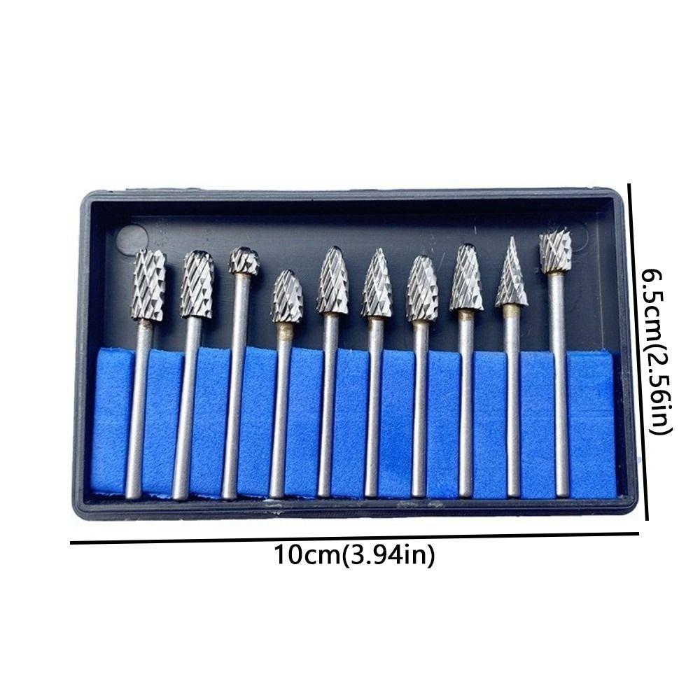 10pcs/set Hard Zinc Zinc Alloy Rotary File 6mm Shank Grinding Head Drill Bit  Aluminum Processing