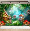 Fantasy Wonderland Jungle Mushroom House Fairy Tale Magic Photography Background Children's Birthday Party Decoration Background