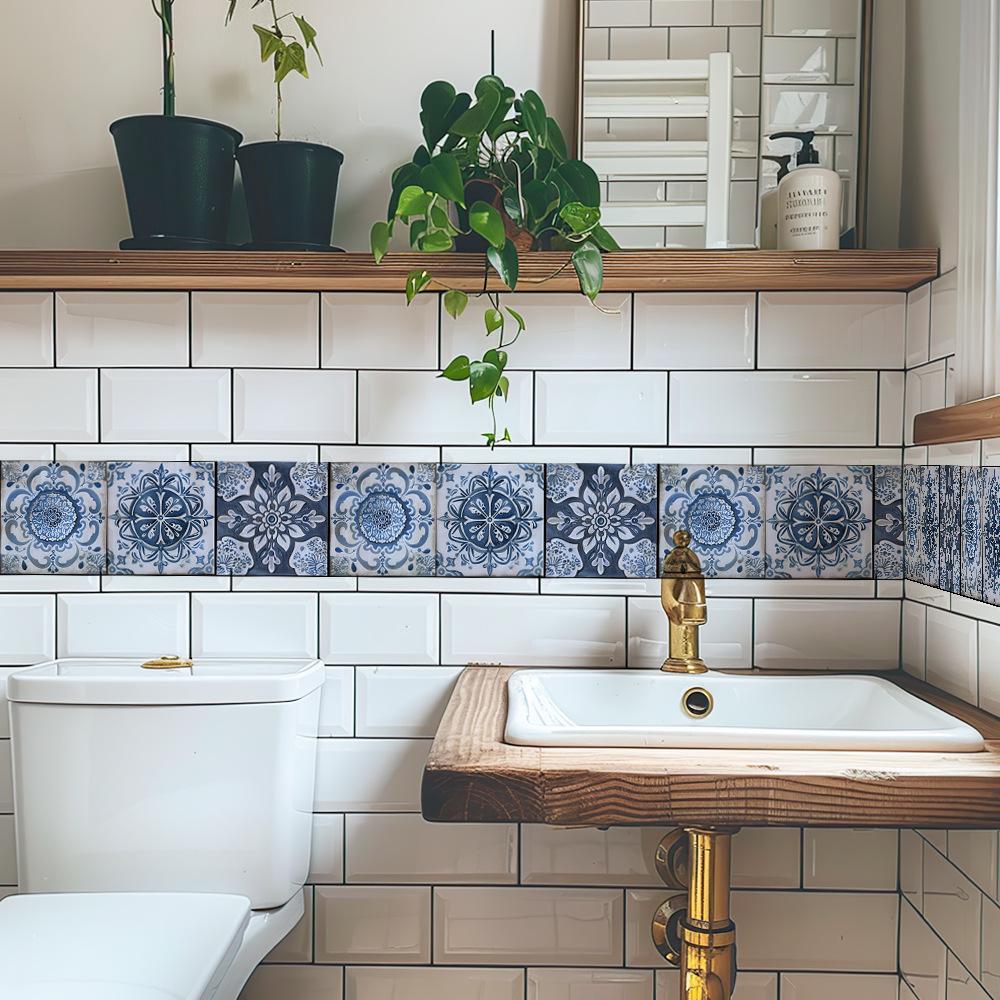 Creative Three-color Patterned Waistline Kitchen Living Room Entrance Hall Background Wall Decoration Stickers