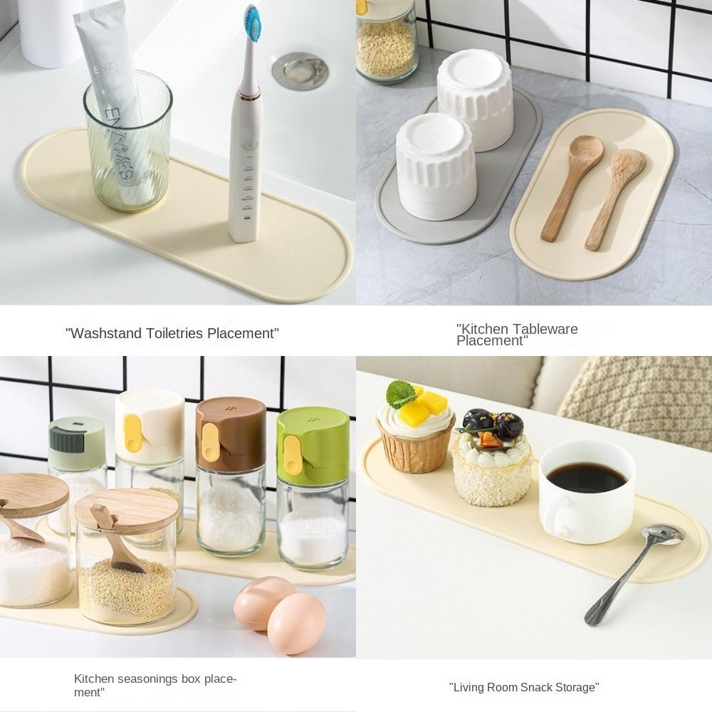 Washable Dish Draining Mat Oval Silicone Vanity Tray Soap Dispenser Tray  for Kitchen Bathroom