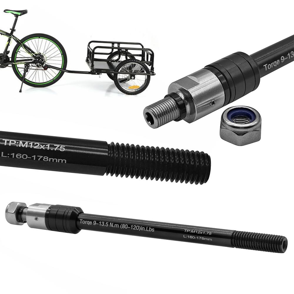 Oś przelotowa do przyczepki rowerowej 160-178mm Oś haka przyczepki rowerowej Oś przyczepki dla dzieci Oś ładunkowa do haka przyczepki rowerowej M12 P1.0/1.25/1.5/1.75