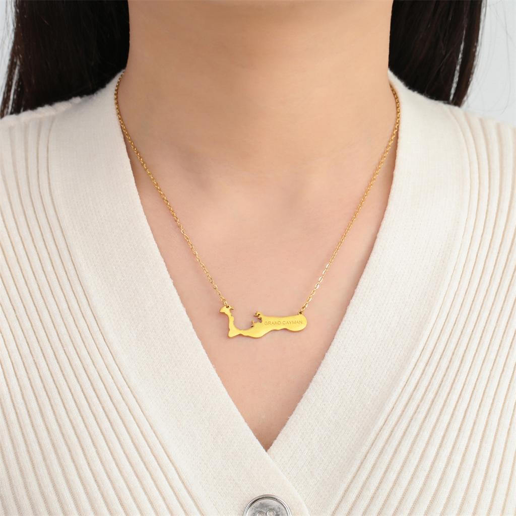  Britain Cayman Islands Map Necklaces Stainless Steel Fashion Grand Cayman Letter Pendant Chain Ethnic Party Jewelry Gift