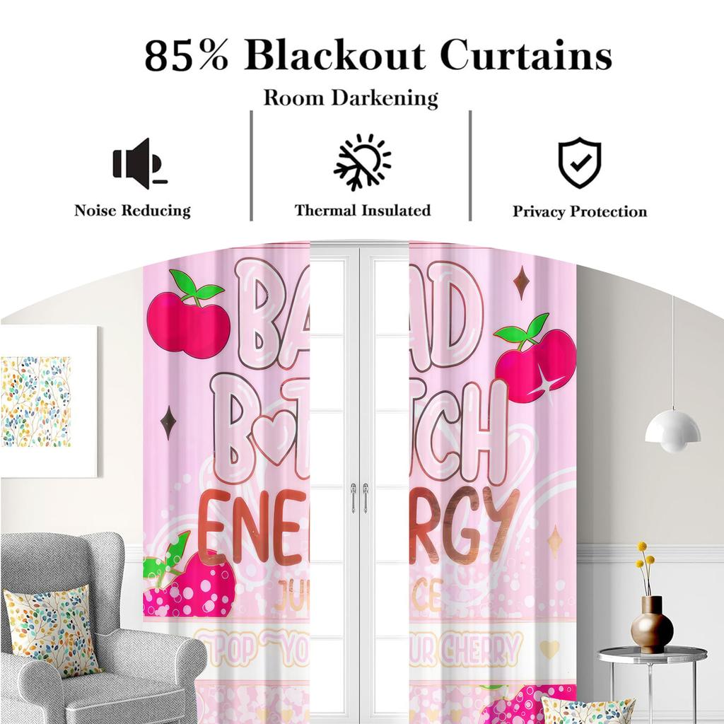 2Pcs Y2K Bad Girl Energy Blackout Curtain for Girls Bedroom Thermal Insulated Grommet Window Drapes Living Room Decoration