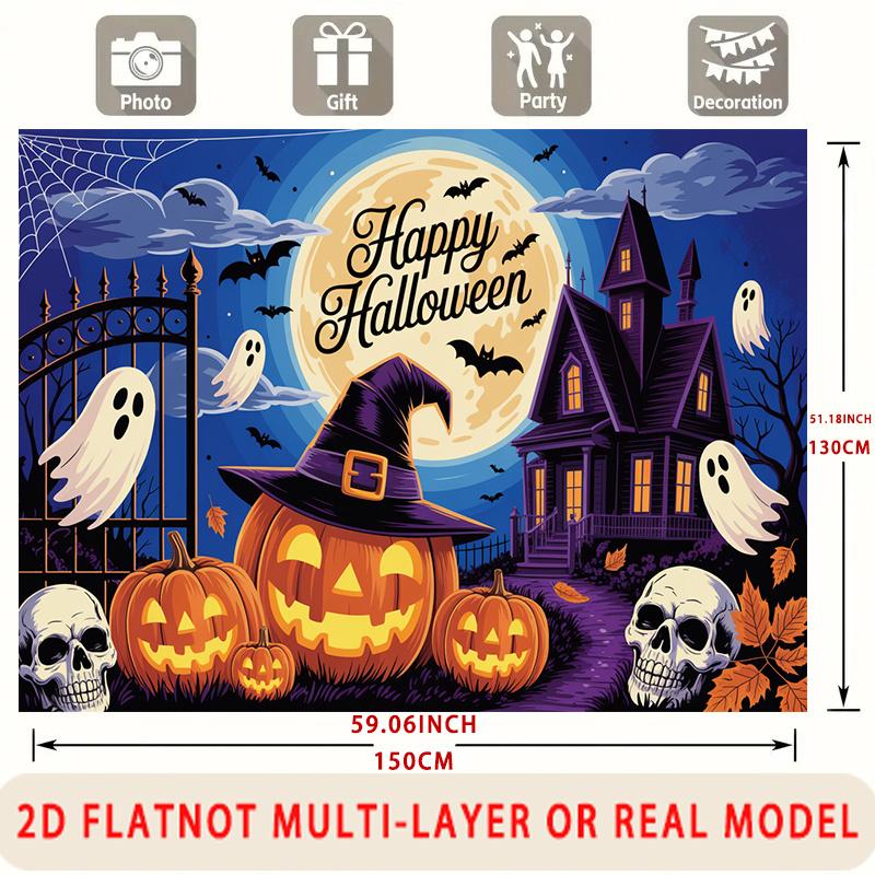 Party Backdrop Halloween Flat Spooky Pumpkins Ghosts Skulls Showers Birthdays Weddings Photo Booth Decor Front Door Decor
