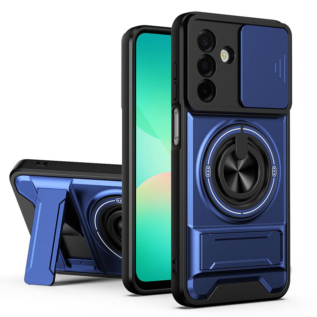 For Samsung Galaxy A26 5G Magnetic Case Ring Holder Foldable Kickstand TPU PC Phone Cover with Camera Lens Slider