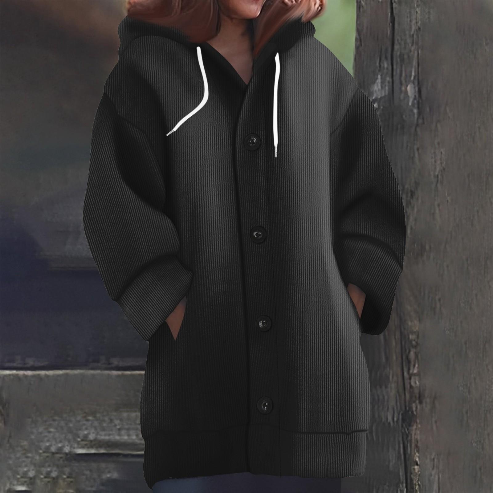 

Свитшоты для женщин Вязаный свитер с длинным рукавом Принт Вязаный худи с пуговицами Кардиган Пальто L чёрный