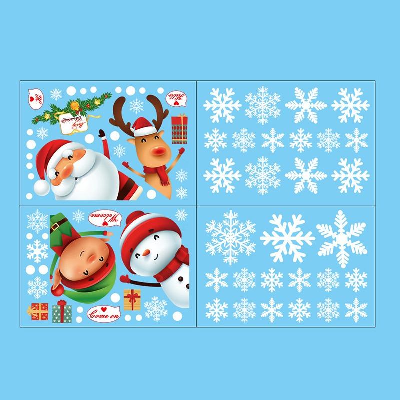 New Christmas Decoration Window Stickers Santa Gifts Merry Christmas Mirror Sticker White Snowflake Ornaments Winter Decal