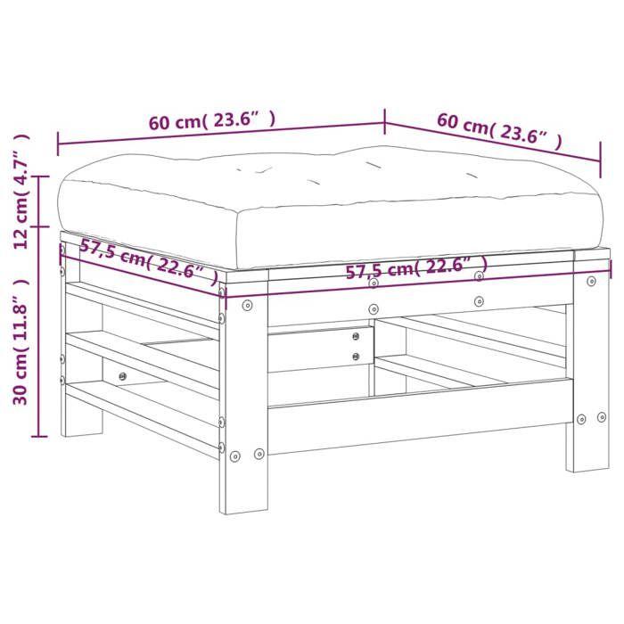 VidaXL Repose-pied de jardin avec coussin bois de pin imprégné, tabouret, repose-pied ottoman, tabouret de jardin, pouf, 825673