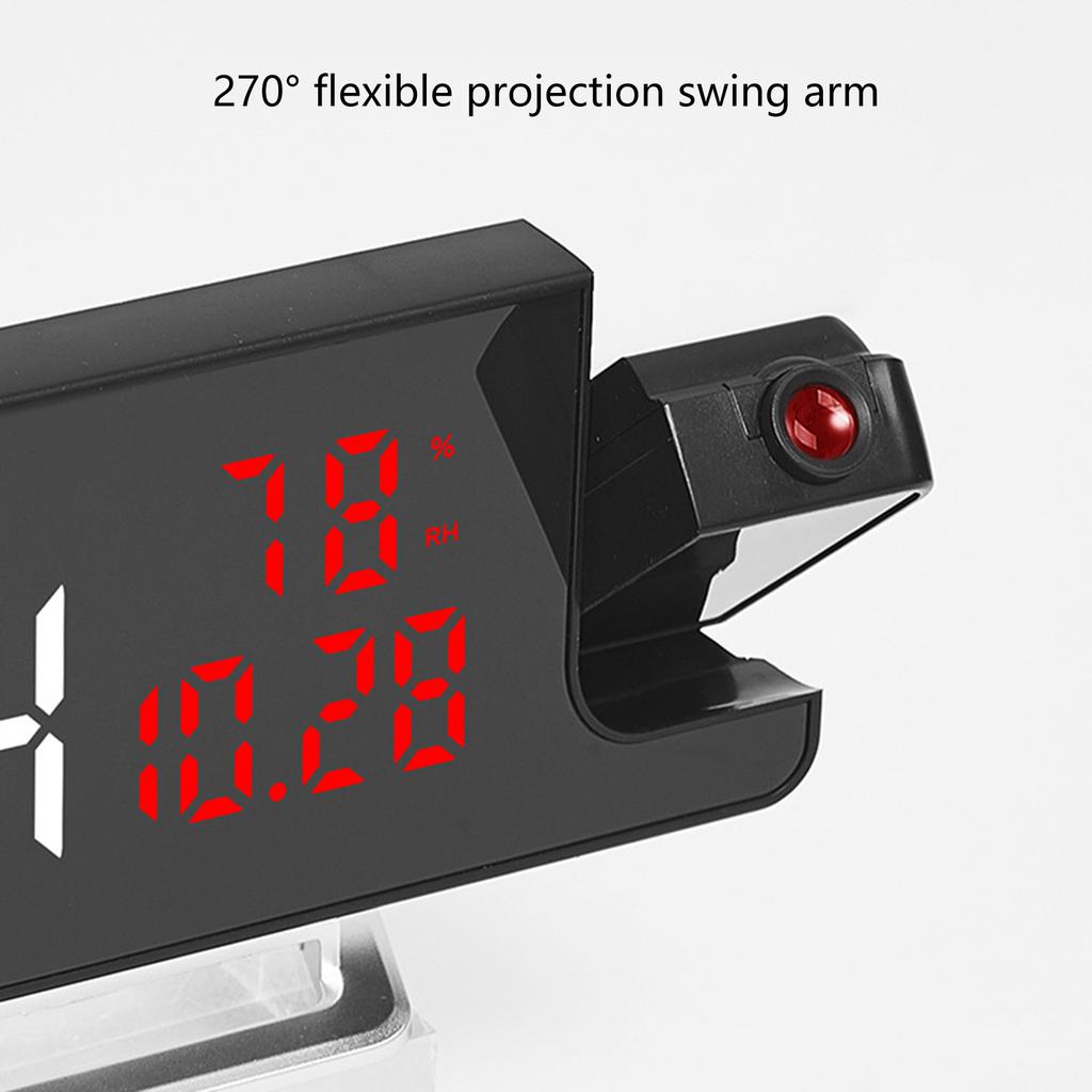Modern LED Clock with Time Temperature and Humidity Projection for Bedroom Office Dorm Alarm Clock