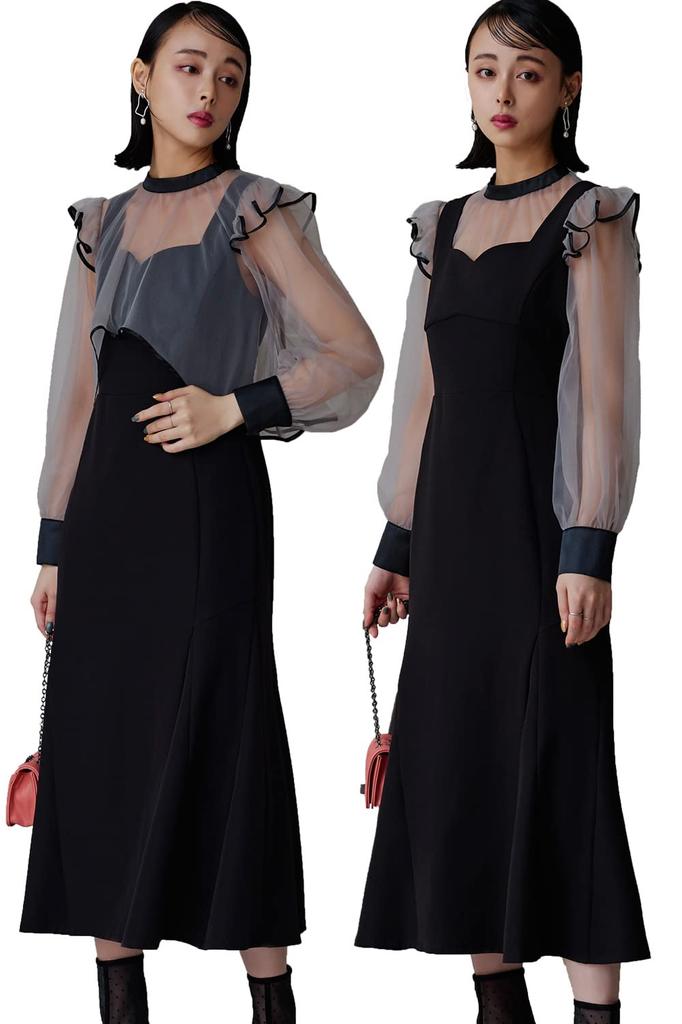 Louet 2WAY Bluzka o krótkiej długości Syrena Sylwetka Długa sukienka Damska Pani Sukienka Konfiguracja Casual Formalna Organdy Bluzka Długi Rękaw Duży Rozmiar Sukienka na Imprezę