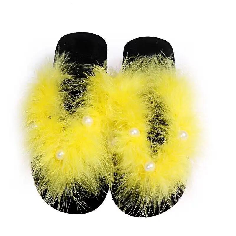 Fashion Outdoor Faux Fur Slippers Cool Slides Furry Sandals 2025 Women Sexy Fur Flip Flops Girl Platform Shoes Summer Thick Sole Shoes
