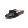 Baotou Half Tray Single Shoes Women's 2025 Autumn Models Flat Bottom Versatile Fashion Soft Leather Bow Square Head Internet Celebrity Lazy