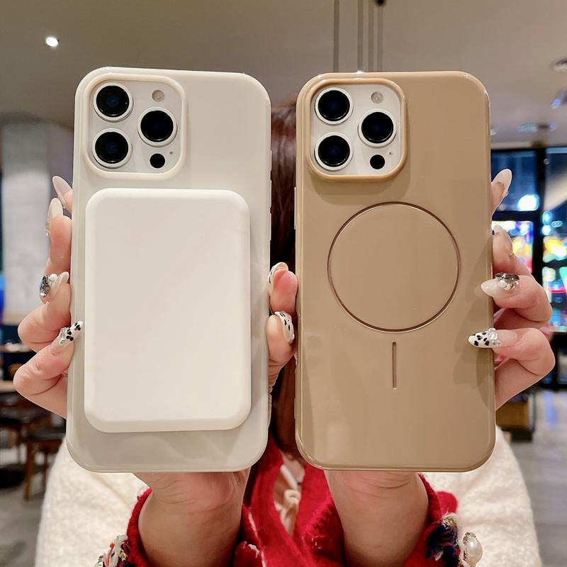 Einfarbige glänzende magnetische Handyhülle für iPhone 16 15 14 13 12 11 Pro XS Max X Magsafe Bumper stoßfeste Hülle für Samsung Galaxy S25 Utlra