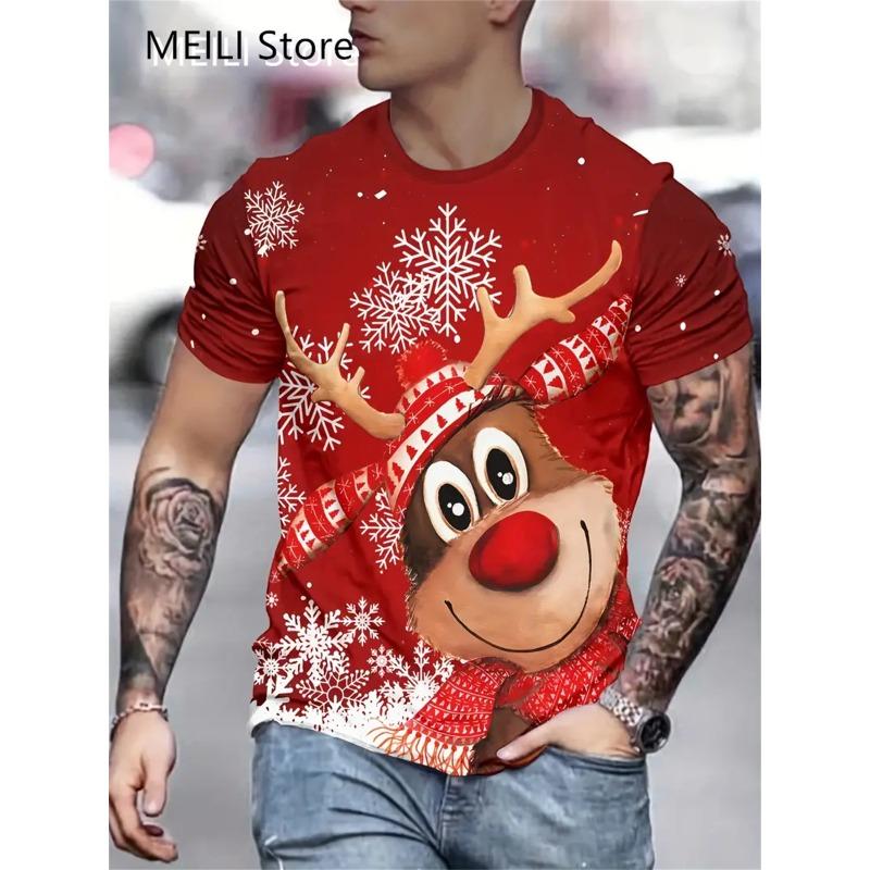 Camiseta Masculina Papai Noel Estampa Gráfica Pulôver Verão Casual Manga Curta Camiseta Engraçada Camisetas Masculinas Natal Roupa Oversized