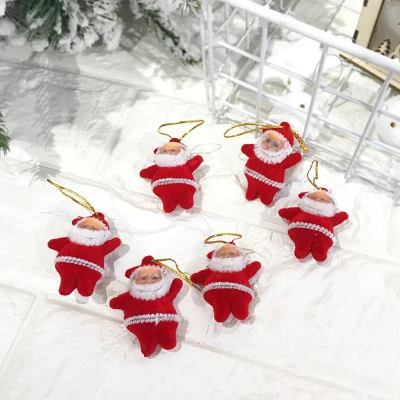 Christmas Decorations for Home Christmas Tree Hot Sale 6Pcs Ornaments Santa Claus Pendant Colors 2" Gold Powder Santa Claus