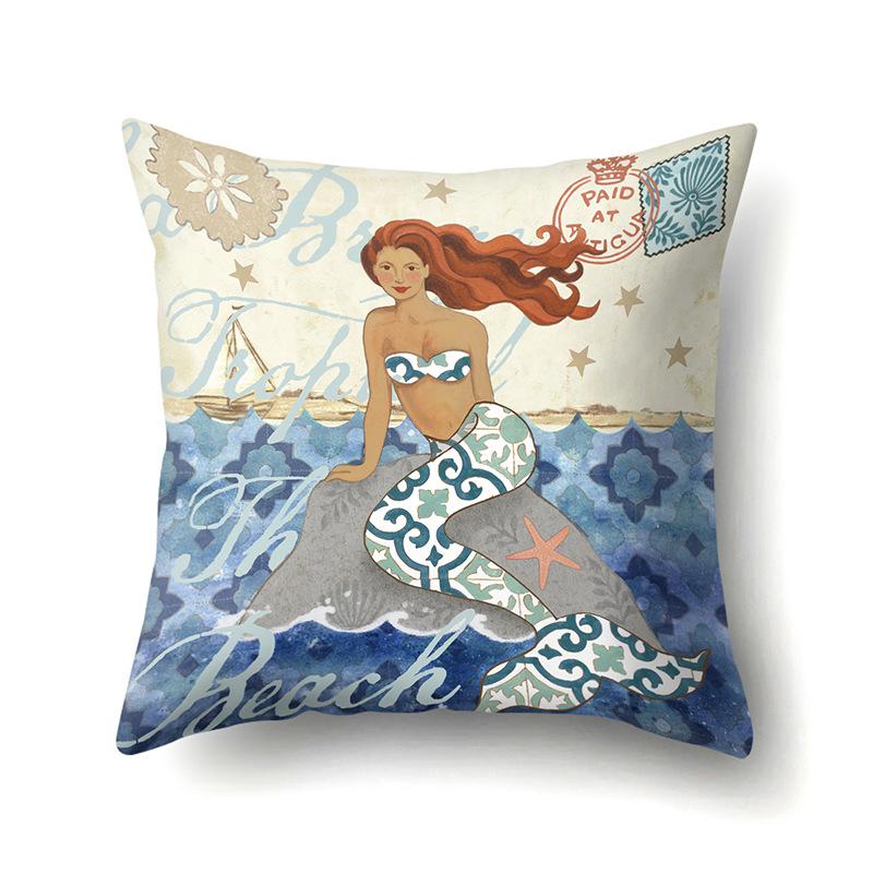 Polyester Pillowcase Peach Leather Velvet Cushion Cover Marine Life Seahorse Octopus Printed Pillowcase Car Cushion