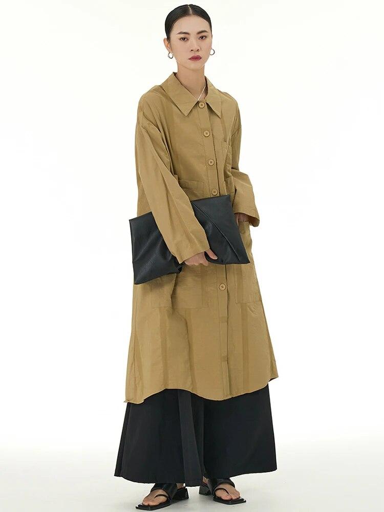 Xitao Solid Color A-line Dress Simplicity Pocket Decoration Casual Single Breasted Women DMJ3854