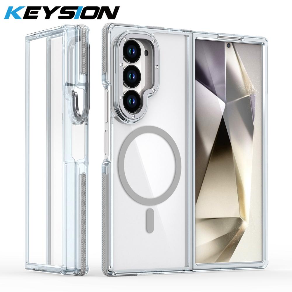 KEYSION Transparent Magnetic Case for MagSafe for Samsung Z Fold 7 6 5G Clear Shockproof Phone Back Cover for Galaxy Z Fold 6 7