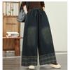 DIMANAF 2026 Summer New Plus Size Women Jeans Elastic Waist Long Pants Loose Casual Denim Cotton Trousers Plaid