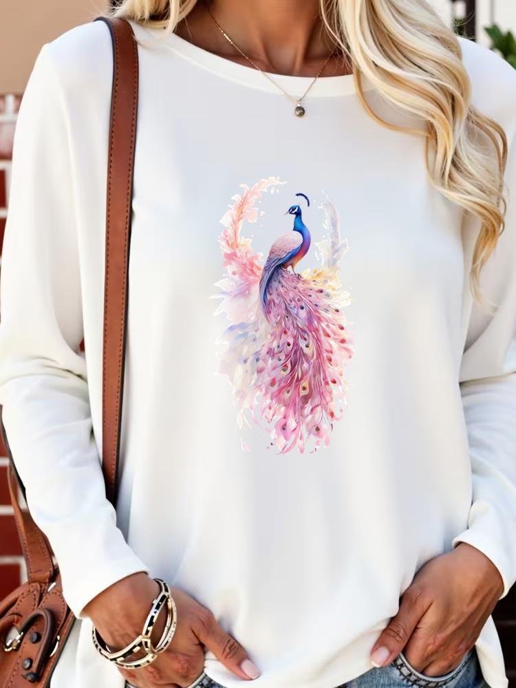 

(Asian Size) sweet flower cute 90s Long Sleeve T Shirt Tee Lady Printed o-neck Women Female Clothing Casual Fashion Top Graphic T-shirts S