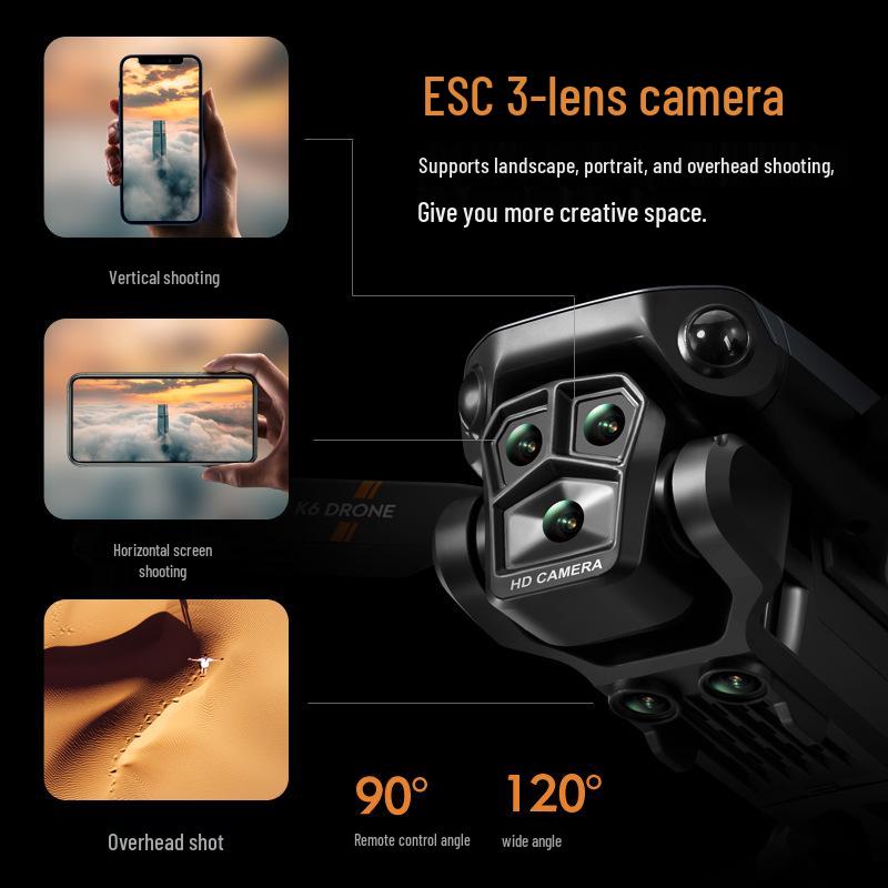 K6max Drone: 4K HD, Triple Cameras, Vertical Shooting, Optical Flow, Aircraft with Quad-Sided Obstacle Avoidance & Remote Control
