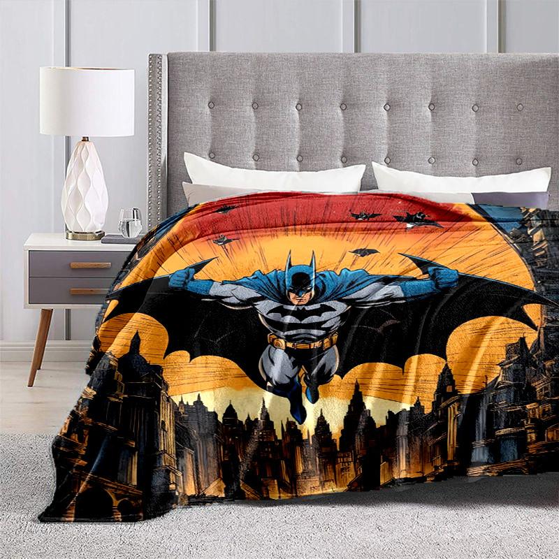 1pc Batman Soaring Above Gotham Skyline Cartoon Blanket,Portable Throw for Travel & Camping, All Season Cozy Blanket,Ideal Gift