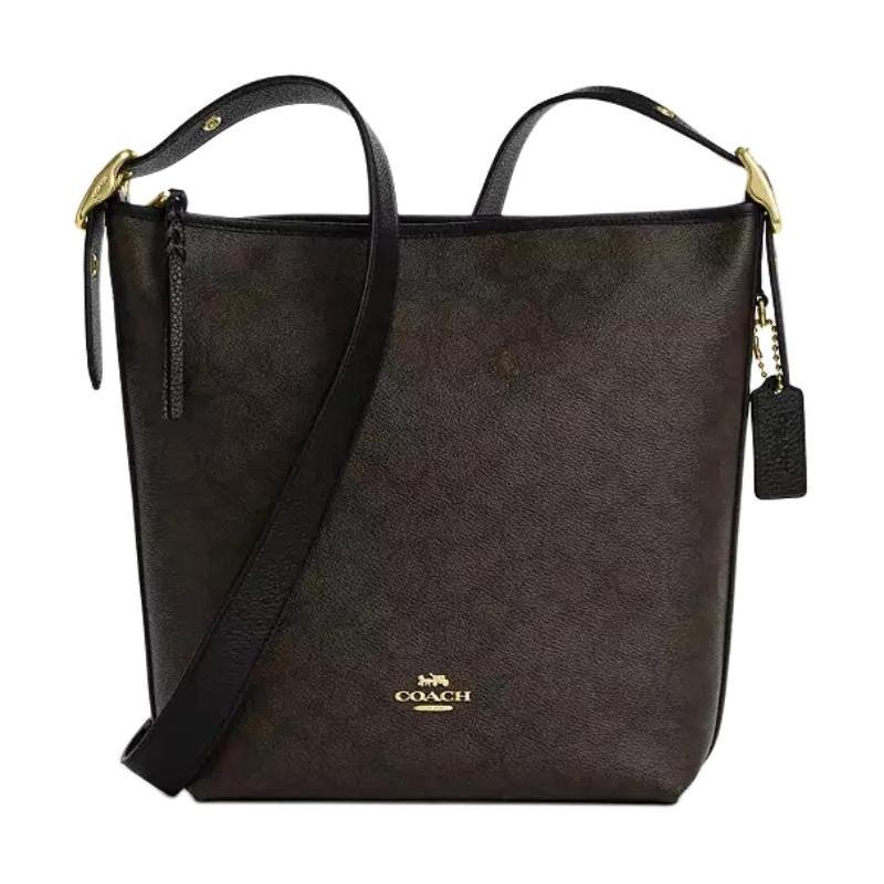 

COACH Val 23 Adjustable Shoulder Strap Coated Canvas and Pebbled Leather Crossbody Shoulder Bag Medium Women s Walnut and Black чорний