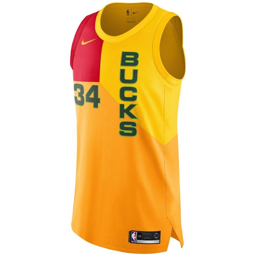 

Nike Игровая версия НБА 2018/19 City Edition Милуоки Бакс Яннис Адетокунбо 34 Пуловер с круглым вырезом Логотип Баскетбольная майка Мужская майка AH6216-717 L