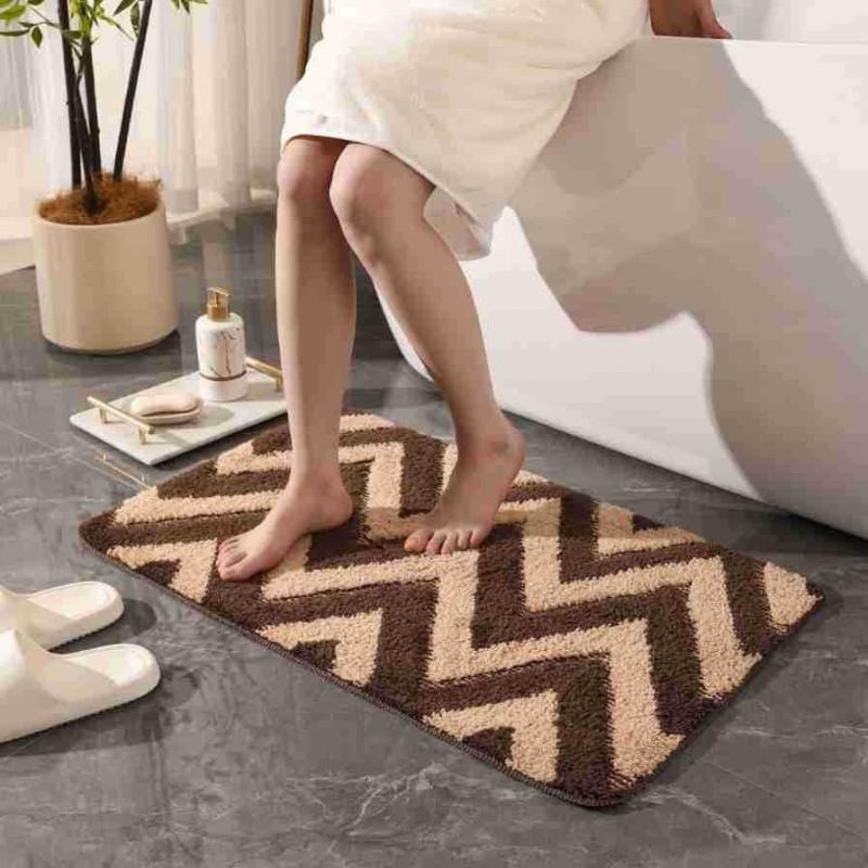 Non-Slip Absorbent Bath Mat Bathroom Entrance Doorway Floor Rug With Geometric Machine Washable