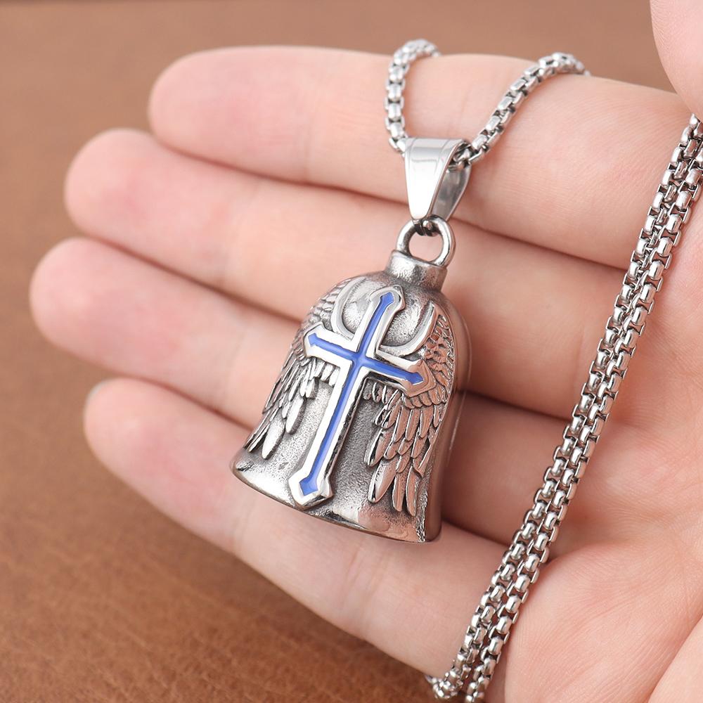 Vintage Stainless Steel Luck Bell Pendant Charm Riding Amulet Necklaces For Men Fashion Motorcycle Hip Hop Rock Party Jewelry