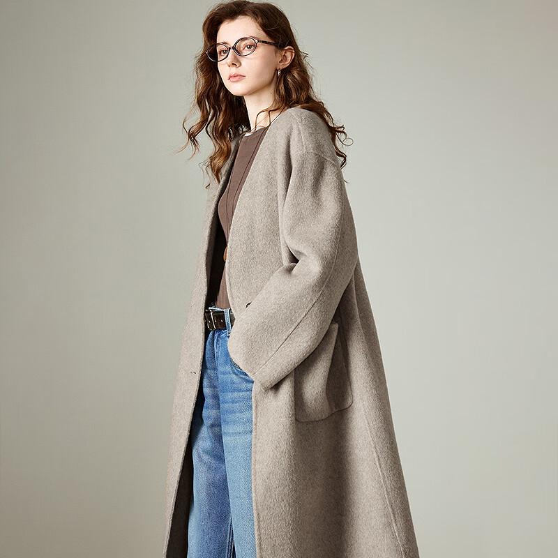 Chuyu Women's V-Neck Wool Blend Mid-Length Cardigan Coat