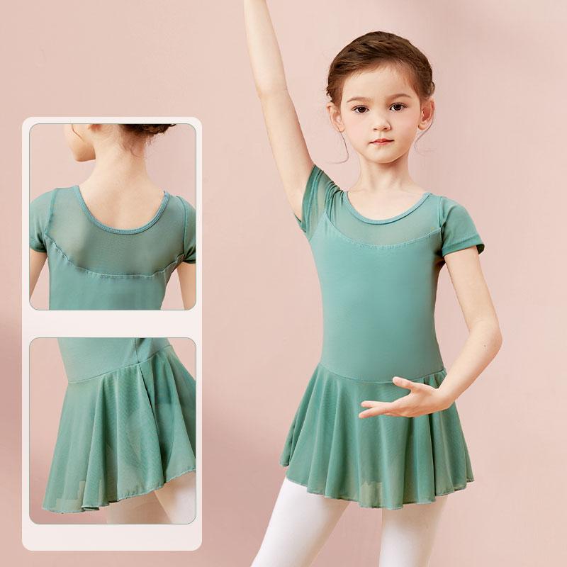 

Ballet Dress Girls Dance Ballet Leotard Dress Mesh Splice Short Sleeve Chiffon Skirted Leotard Ballet Bodysuit Dance Costumes 170 зелений