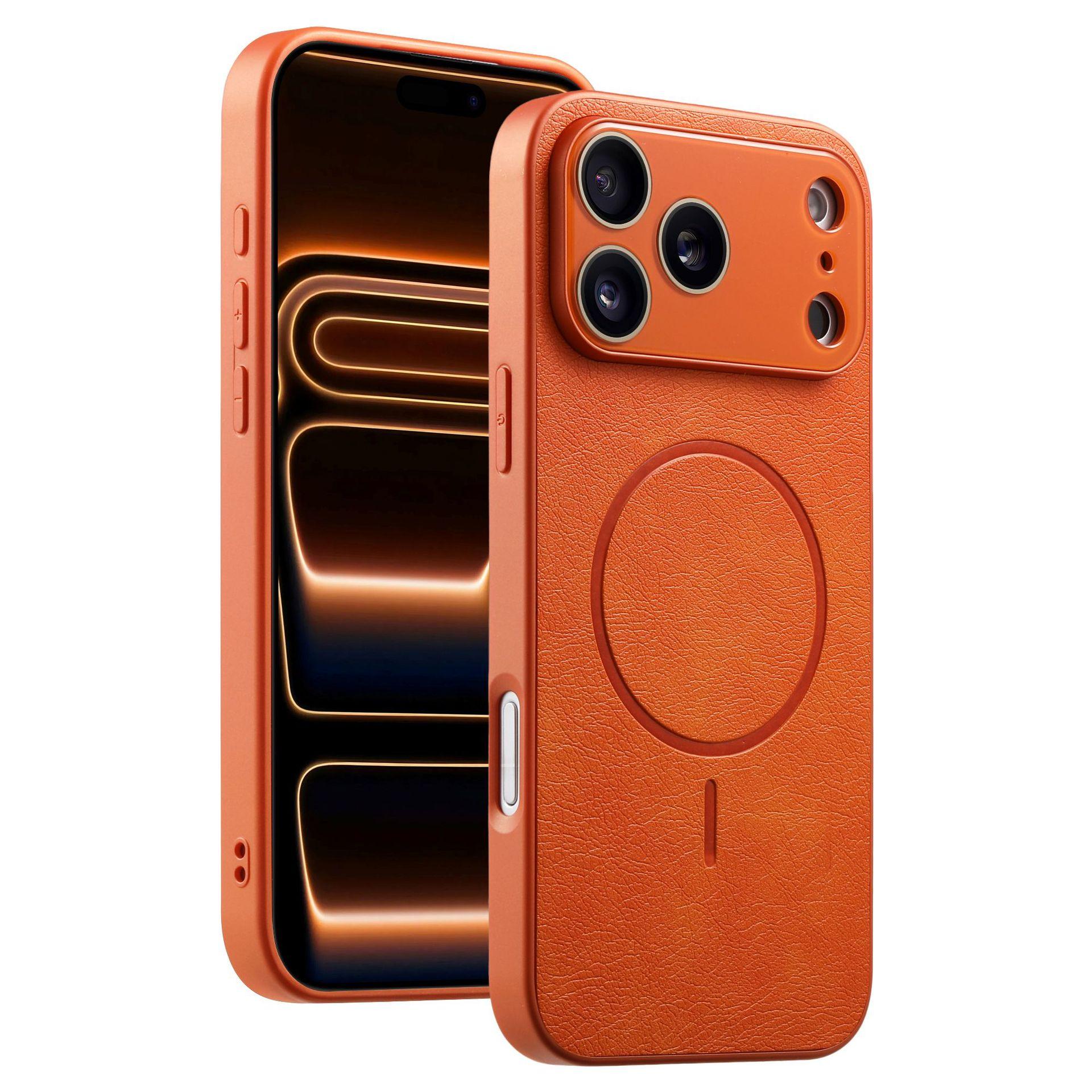 

IPhone 15 With Lens Film 17pm Magnetic Phone Case 14 Fine Ring 16 Leather Grain Protective Apple 15 PRO MAX