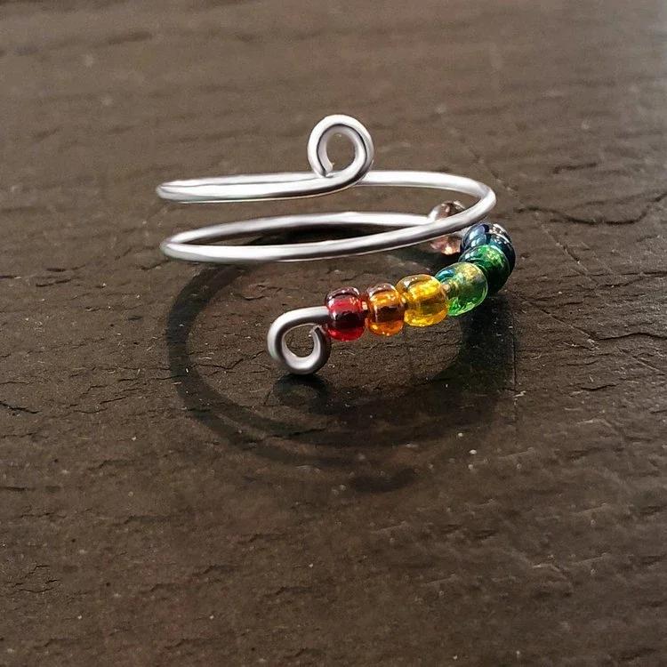 Duhový korálkový prsten proti úzkosti pro ženy, volně otočný, antistresový, nastavitelný, spinner, fidget kroužek, bohémské šperky, vánoční dárky