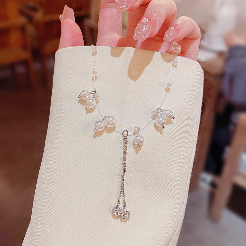 Элегантное ретро французское двухслойное жемчужное ожерелье - Женская цепочка на ключицу для интернет-знаменитостей, простой нишевый дизайн.