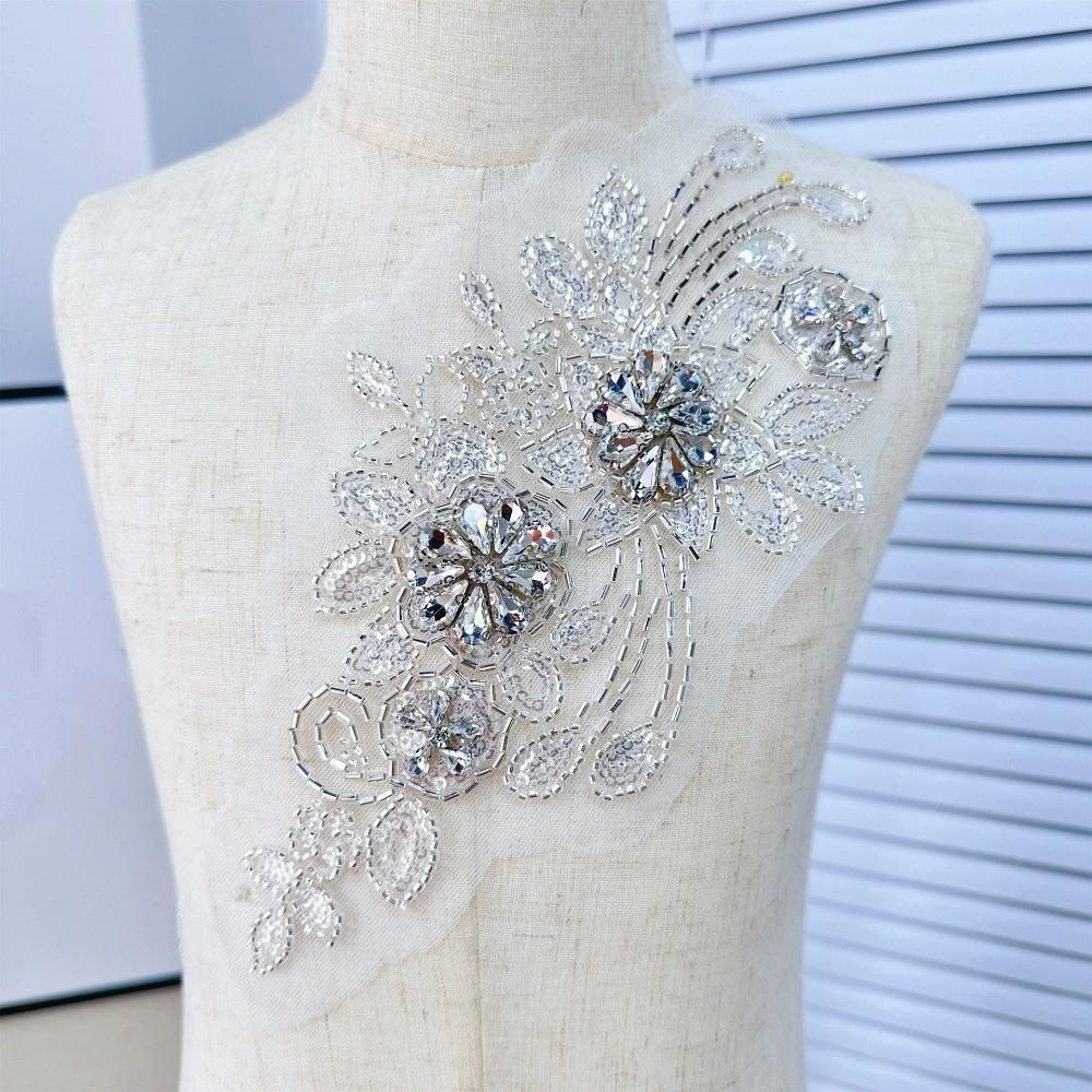 Flower Design Lace Flower Applique Rhinestones Dress Patches Patch Repair  Wedding Dresses