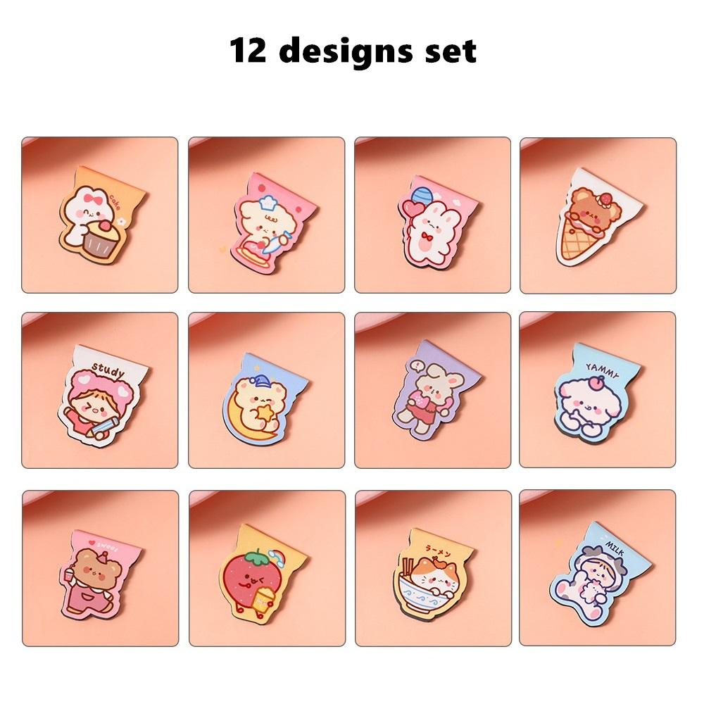 12pcs Cartoon Magnetic Bookmarks Set Cute Bear Rabbit Cat Girl Magnet Book Marker Kawaii Gift for Reading Office School A6760
