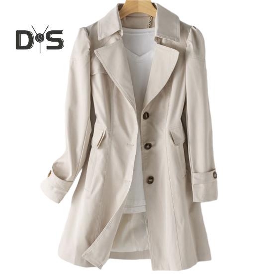 

Женское длинное тонкое пальто, элегантный стильный однобортный пиджак, однотонное пальто для делового или повседневного стиля XL бежевый
