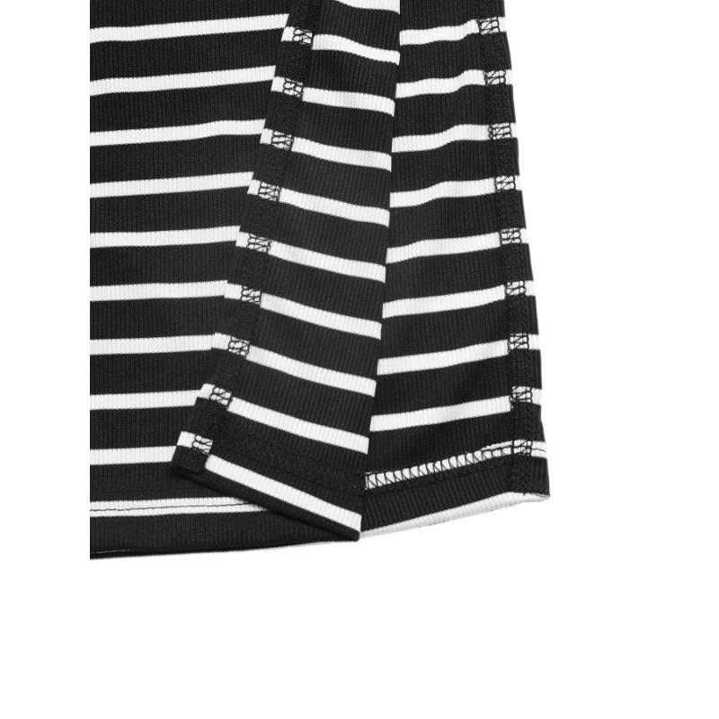 Women Summer Sleeveless Backless Black White Striped Slit High Waist Bodycon Long Dress