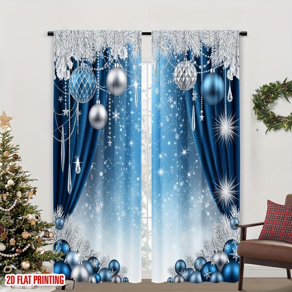

Semi Sheer Red Silver Christmas Polyester Curtains Living Room Bedroom Curtain Set Of 2 Made With Rod Pocket Washable Sitting Ready W100*H70(CM)-Hooks&2PCS