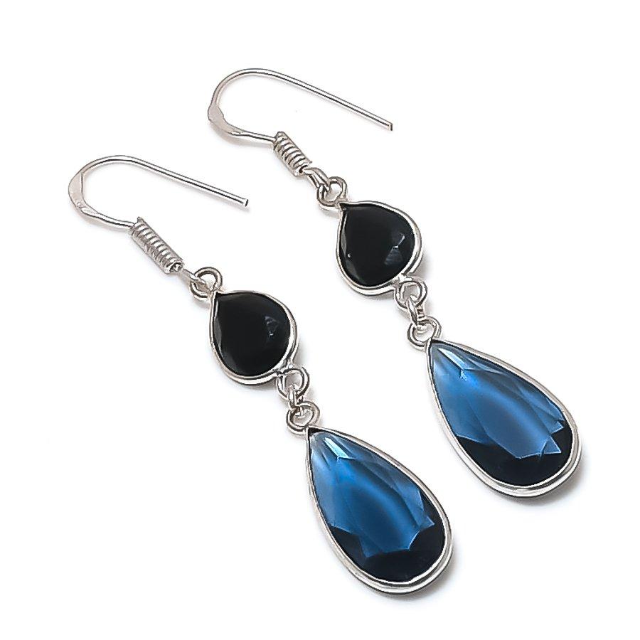 

Natural Iolite Quartz, Spinel Gemstone 925 Sterling Silver Earring 2.29 Y3K91