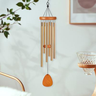 Drewniany Dzwonek Wietrzny 25-calowy z 6 Aluminiowymi Rurkami Haczyk w Kształcie S Naturalna Ukojąca Melodia Ogród Patio Na Zewnątrz