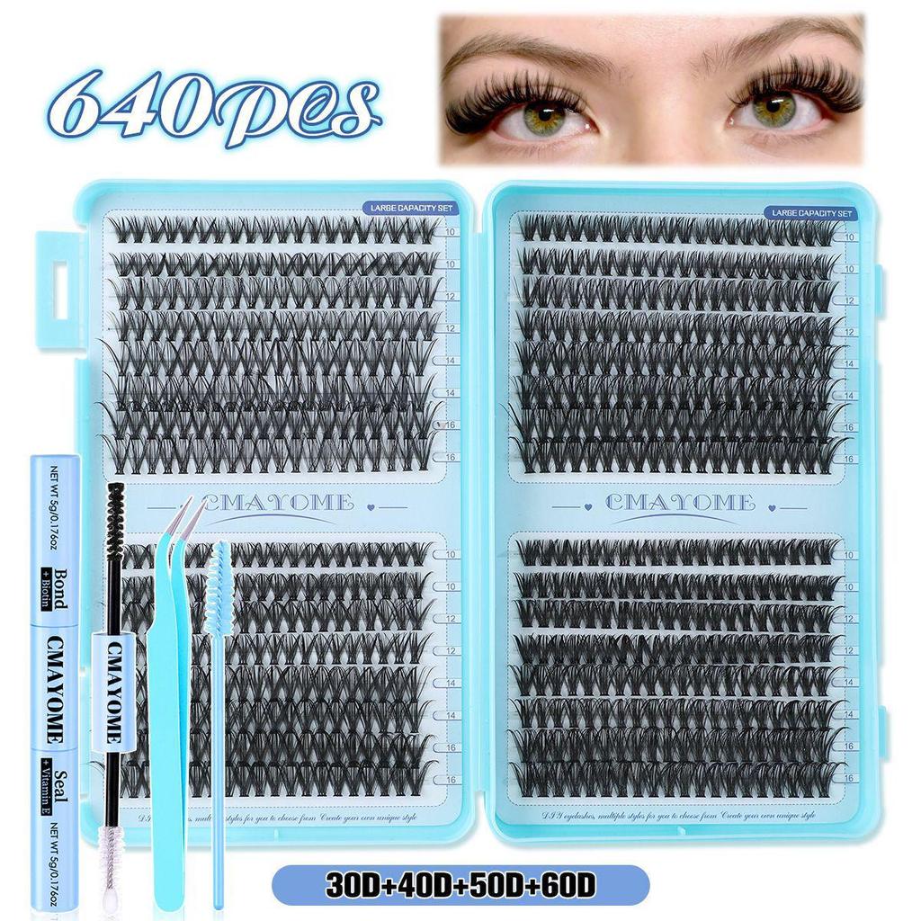 640 Cluster Einzelne Falsche Wimpern - DIY Segmente mit Buchkleber-Typ