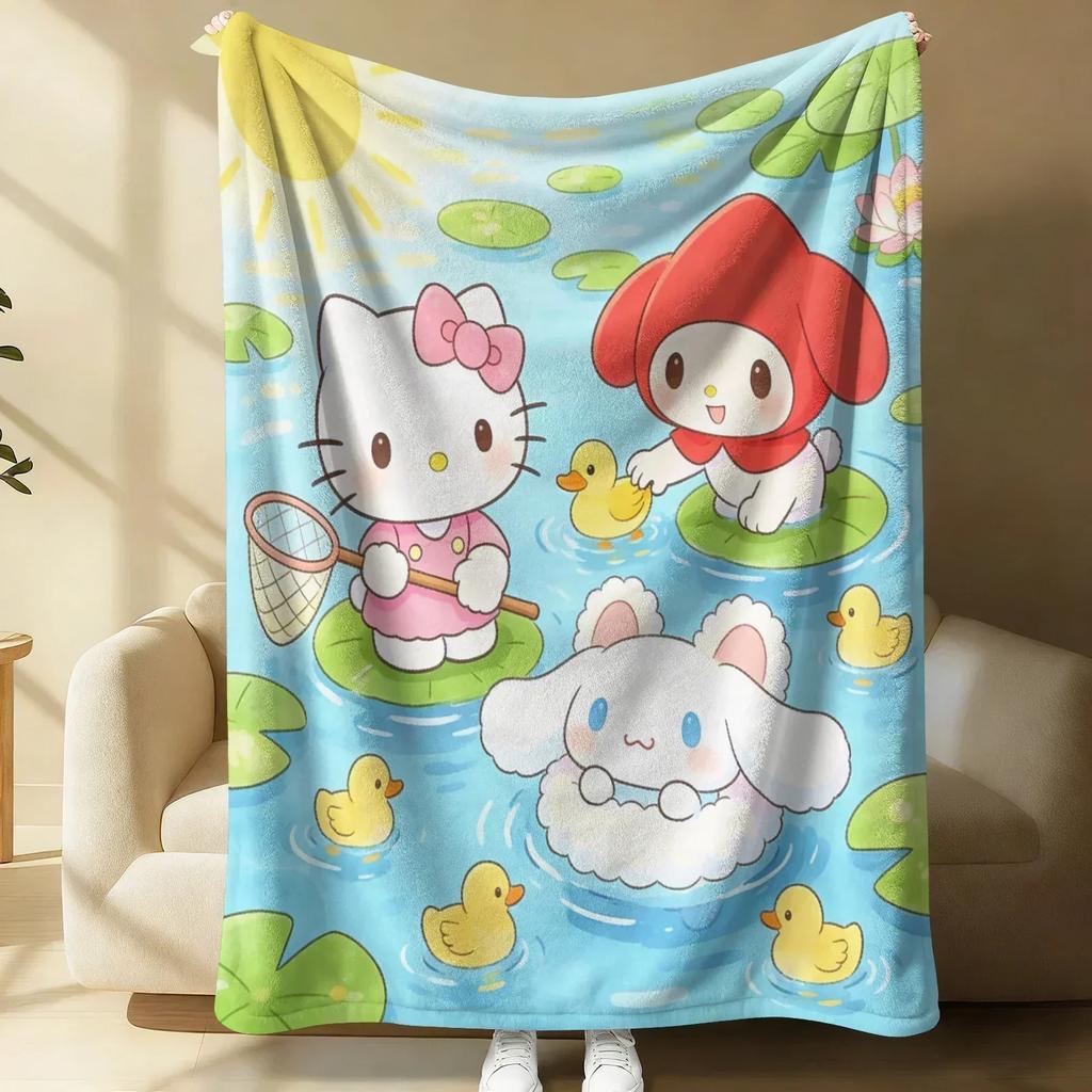 Sanrio Cute Warrior Flannel Blanket Soft Warm Fluffy Throw Home Decor Luxury Bedding Sofa Bed Cover Lightweight Summer Blanket