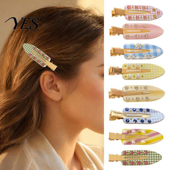 Smooth Opening Hair Clip Acetate Sheet Plate Hairpin, Rounded Rhinestones Inlay Pin, Elastic Clasp for Bangs And Broken Gentle Pattern