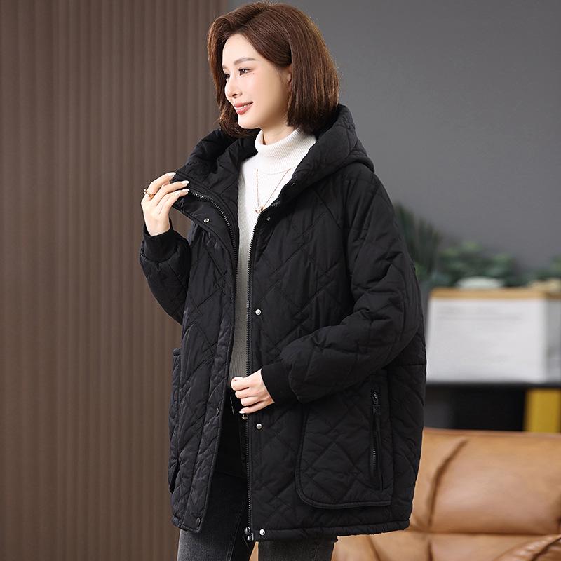 Mid-Length Retro Casual Plus Size Women's Hooded Cotton Jacket - Winter 2024